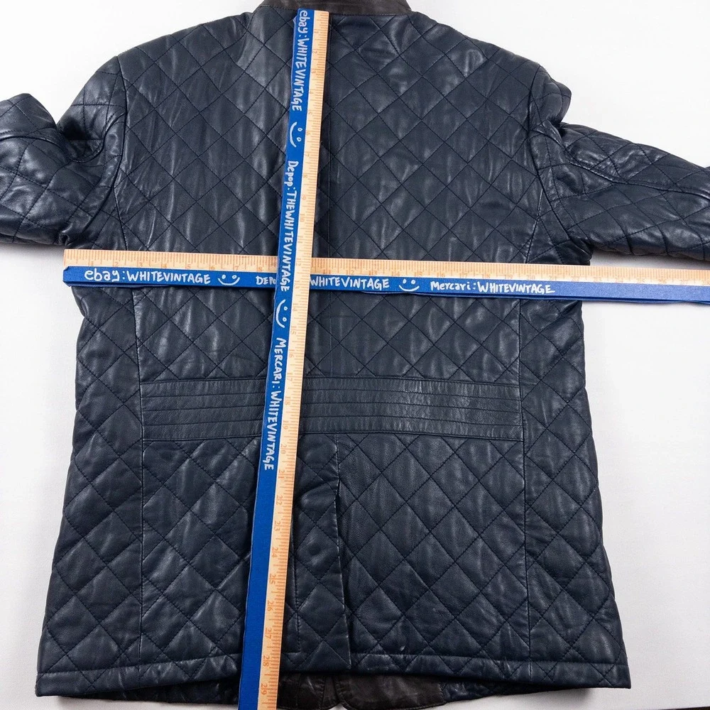 Henig Furs‎ Quilted Leather Jacket Mens XXL Navy Blue Brown Germany Moto Preppy